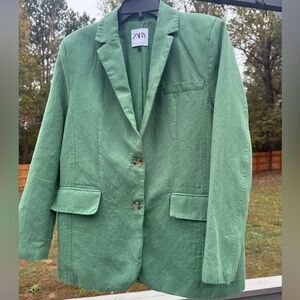 Zara Size M (S) Linen Blazer Green